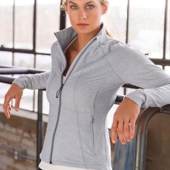 Athleta Criss Cross Hope Herringbone Zip Up Jacket Fitted Gray - Picture 1 of 14